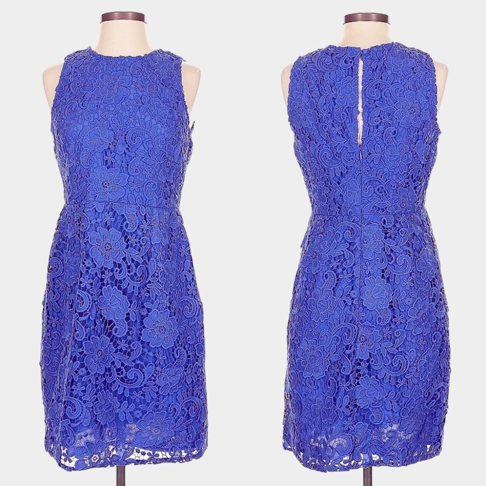 NWT J. Crew Lace Overlay Blue Sheath Dress, Cocktail Dress, Wedding Guest Dress